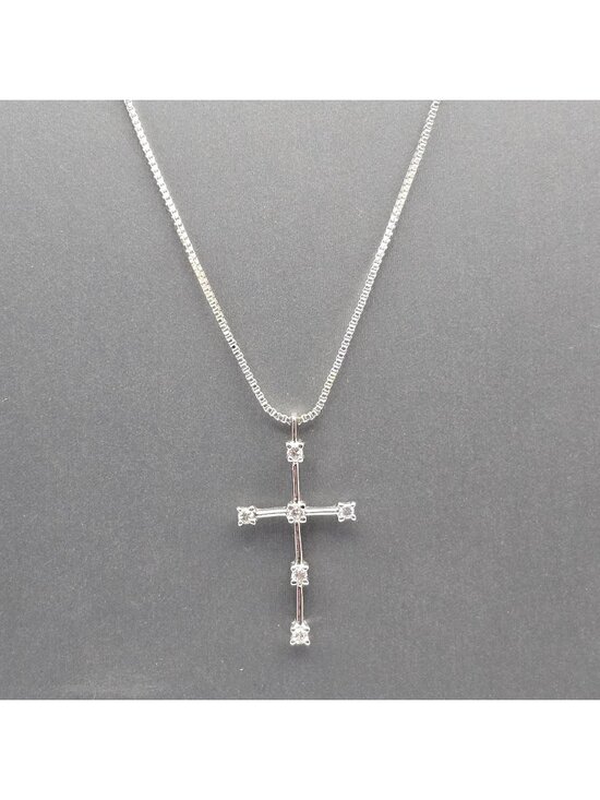Unbranded Jewelry - Ross-Simons Sterling Silver CZ Stick Cross Pendant Necklace 24" Box Chain